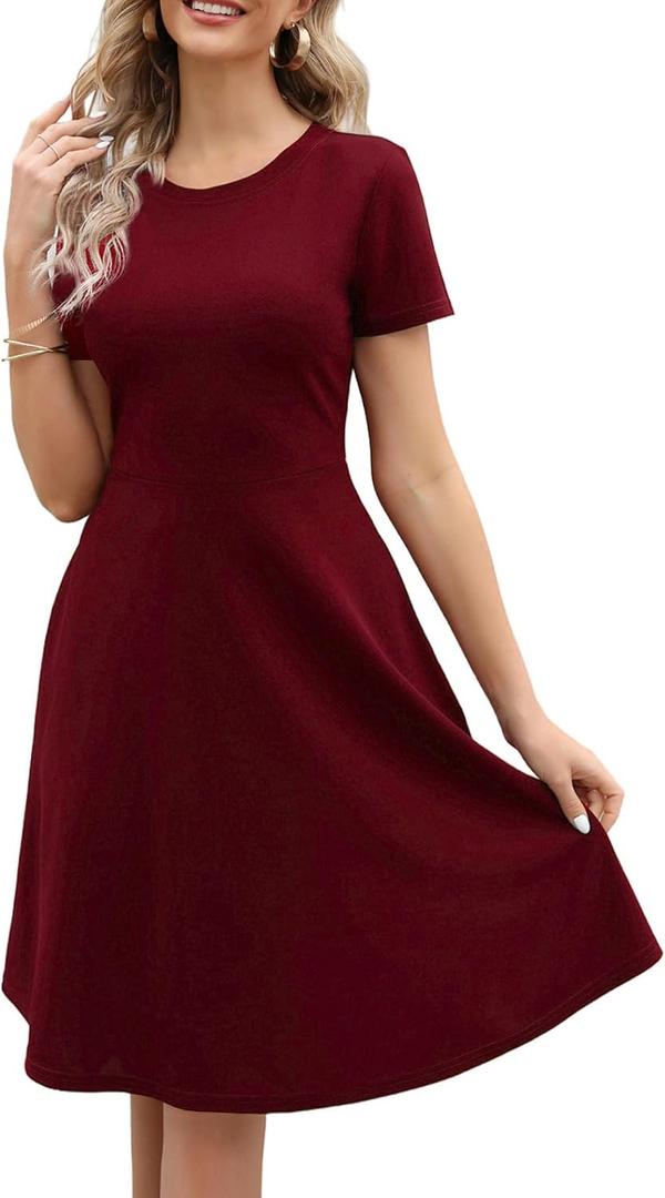 Women's Elegant Vintage Summer Casual Dresses 2026 Floral Print Work Party A-Line Dress with Pockets 262 (L)