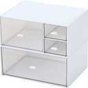Desk Organizer with 4 Drawers, Makeup Organizer, Plastic Sundries Storage, Vanity Organizer, Cosmetic Storage Organizer, Desk Storage Box, Bathroom Counter or Dresser, White (CD-QBH-01)