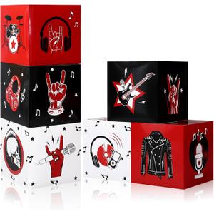Fuyoooo 6 Pcs Large Rock and Roll Party Decorations Boxes 12 Inch Rock Music Birthday Balloon Cardboard Boxes Backdrop 80s 90s Retro Band Props for Party Supplies