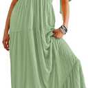 Kikibell Women Summer Dresses Sexy V-Neck Maxi Dress Tiered Silhouette with Flutter Sleeve Backless Elastic Waist Flowy Dress (Green) XL