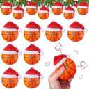 Mini Christmas Basketball Ornament with Red Santa Hat Hanging Foam Sports Balls Decorative Soccer Ornaments for Christmas Tree Xmas Gifts Home Decor Party Supplies