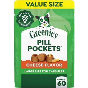 2 x Greenies Pill Pockets for Dogs Large Size, Dog Treat Pouch for Capsule Medication, Cheese Flavor, 15.8 oz. Pouch (EXP 05/19/27)