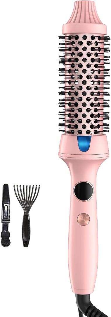 1.5 Thermal Brush for Voluminous Blowout Curls, Negative Ion Heated Round Brush for Shiny & Anti-frizz Styling, 12 Heat Settings for All Hair Type, Dual Voltage, Even Heat Distribution