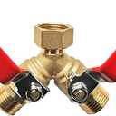 HQMPC Garden Hose Y Valve Splitter With Stainless Steel Long Handle - Brass 2 Way Water Adapter, 3/4" GHT Thread