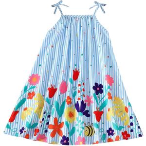 GORGLITTER Baby-Girls Summer Mini Dress Girl Cute Clothes Beach Floral Striped Bow Sundress Birthday Gift, One Size