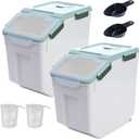 Large Flour Storage Container Bin 50lb, 2Pack Airtight Rice Storage Containers with Wheels Seal Locking Lid, BPA Free with Measuring Cup&Scoop for Flour, Rice, Grain(Green)