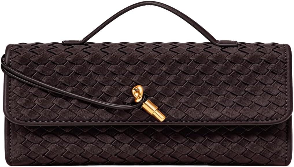 JYG Suede Woven Handbag for Women Trendy Evening Shoulder Bag Casual Clutch Purse Crossbody Satchel with Metal Buckle 2025 (Dark Brown)