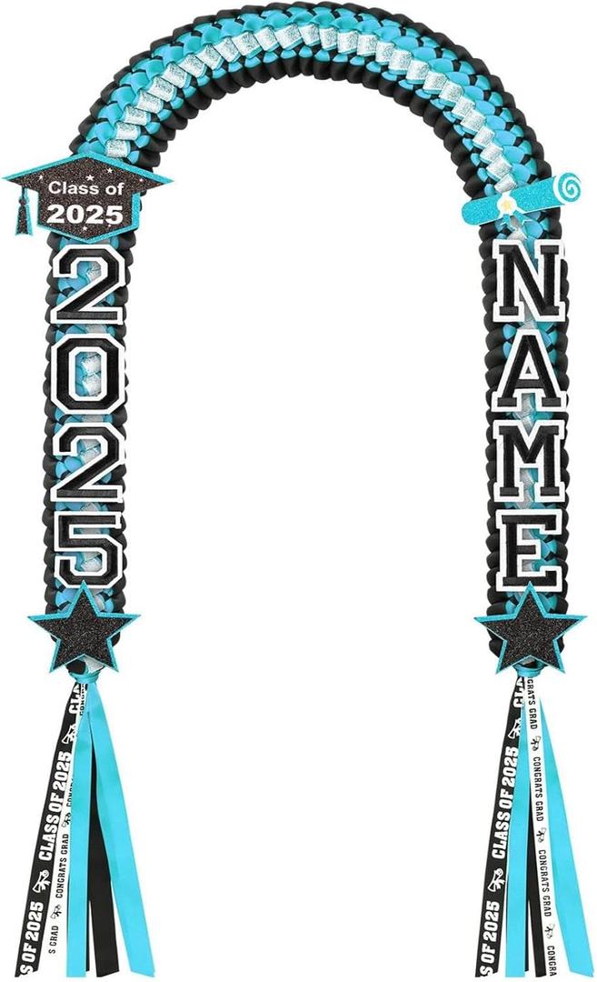 Juexica Graduation Ribbon Lei - Class of 2025 Graduation Leis, DIY Braided Necklace for Men and Women Graduation Gift (Green,1 Set)