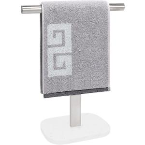 NearMoon T-Shape Hand Towel Holder-Bath Towel Rack-Standing with Balanced Base Towel Bar for Bathroom Kitchen Vanity Countertop, Modern Stand Towel Ring with Marble Base (14 Inch, Brushed Nickel)
