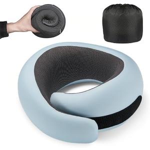 Travel Pillow, 100% Pure Memory Foam Neck Pillow for Airplanes, Comfortable Breathable Cover, Travel Essentials for Plane, Car, Train and Home, Blue (Medium)