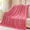 NEWCOSPLAY Twin Blanket for Couch Coral Pink Super Soft Flannel Fleece 3D Bubble Lightweight Bed Blanket All Season Use (Coral Pink, Twin(60"x80"))