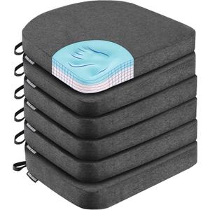 Dining Chair Cushions Set of 6 Memory Foam Chair Cushion, Comfortable Dining Chair Pad Removable Slip Resistant Kitchen Chair Seat Cushion (6 Piece, Dark Grey) (6 Count (Pack of 1))