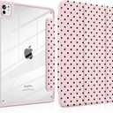 Case for iPad Pro 13 Inch (M5 2025 M4 2024) – [Built-in Pencil Holder], Shockproof & Stylish, Clear Hard Back + Soft TPU Edge, Magnetic Trifold Stand, Auto Wake/Sleep, Pink Polka dot