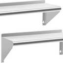 Stainless Steel Shelf 14" x 36", 2 Pack NSF Wall Mounted Commercial Metal Shelving with Backsplash for Restaurant, Utility Room, Kitchen and Garage (2 Piece Set)