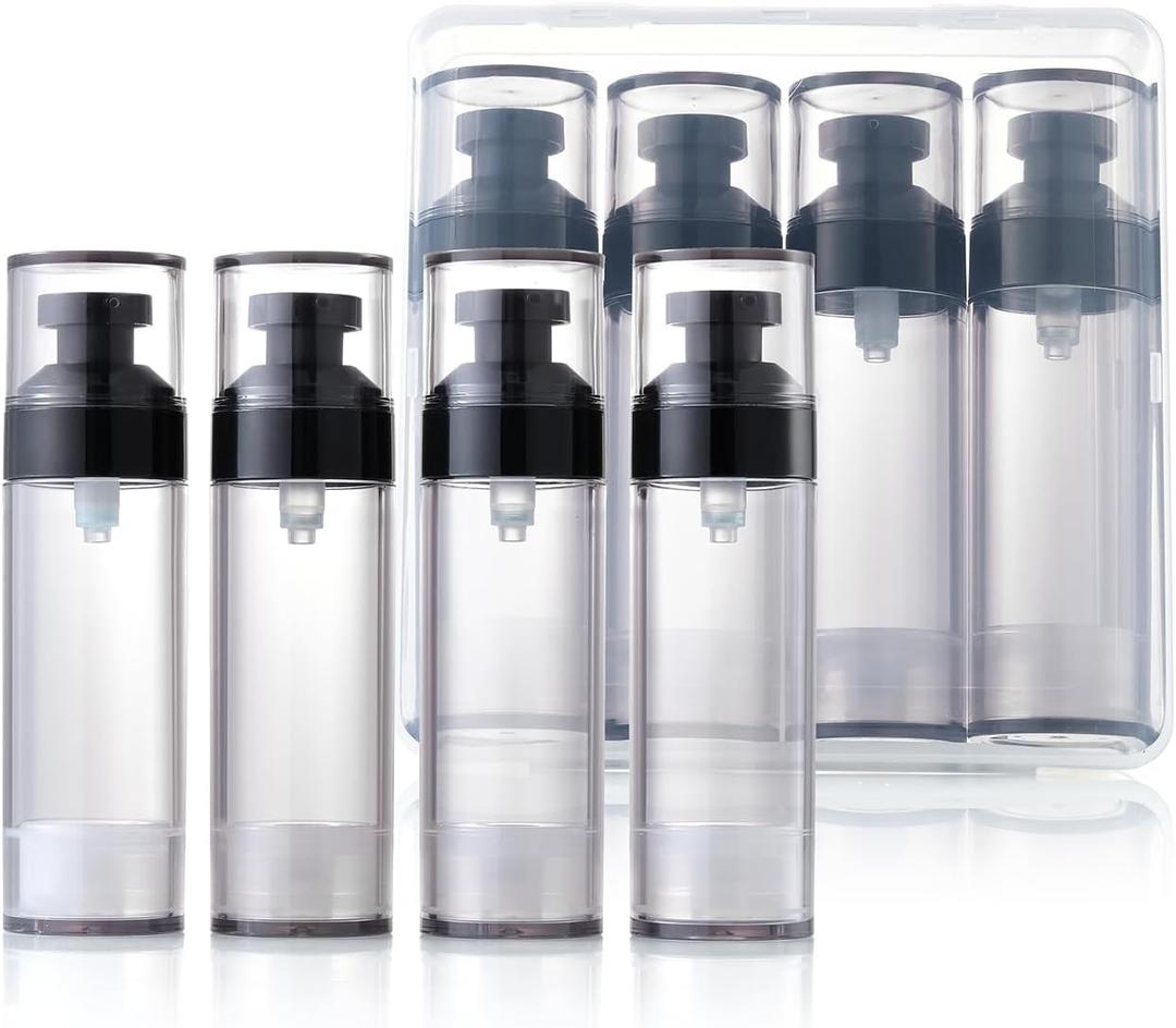 Airless Pump Tottles Travel,Travel Toiletry Containers,Lotion Dispenser with Pump,Small Pump Bottle (Black, Black-50ml)