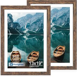 Hongkee 13x19 Picture Frame, Rustic Brown Wood Style, Wall Mounting
Display Posters 11 x 17 with Mat or 13 x 19 without Mat, 1 Pack for Photos, Artwork; Fits Home, Office & Gallery Wall Decor