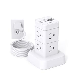 One Beat Tower Surge Protector Power Strip 10 ft,Long Flat Extension Cord with Multiple Outlets,8 AC Outlets with 4 USB Ports,Desktop Charging Station for Multiple Devices,for Home Office College Dorm