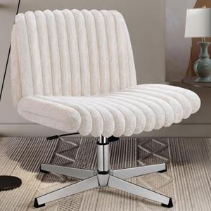 Criss Cross Chair, Armless Office Chair for Home & Bedroom, Plush Swivel Desk Chair No Wheels, Wide Vanity Makeup Chair, Ergonomic Computer Task Chair Beige