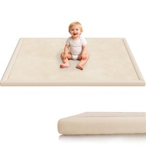 Floisdace Baby Play Mat for Floor, 1.3'' Thick Memory Foam Tummy Time Mat - Super Soft Coral Velvet Nursery Rug with Non-Slip Backing, Crawling Rug for Toddlers/Infants, Yoga & Tatami Use, 50''x 50''
