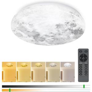 15in Dimmable Moon Ceiling Light Fixture 42W with Remote, 2700K-5000K Dimmable Flush Mount Kids Ceiling Lighting, 120V Wall Mount Moon Lamp for Kids Room, Bedroom, Study Room, Aisle, ETL Listed
