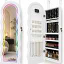 Fiqevs Wall/Door Mirror Jewelry Cabinet, Remote Control RGB Light Mirror