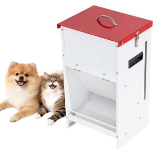 Automatic Dog Feeder - 15LBS Food Capacity Automatic Gravity Dispenser, Powder Coated & Waterproof for Indoor & Outdoor Use, 10.2" L x 8.3" W x 19" H, Red and White