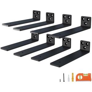 NEODROP 10 Inch Floating Shelf Brackets, Heavy Duty Hidden Bracket for Wall, Mantel, Bookshelves, Black Powder Coated Steel, Pack of 8