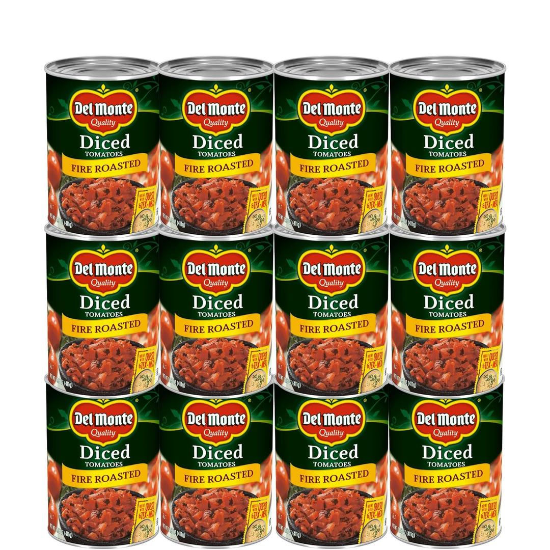 Del Monte Fire Roasted Diced Tomatoes 14.5 oz.,Can, 12 Pack