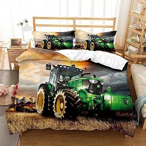 Tractor Bedding Set, Farm Animals Truck Tractor Vehicles Duvet Cover Set for Boys Girls Teens (Sunset Glow, Full)