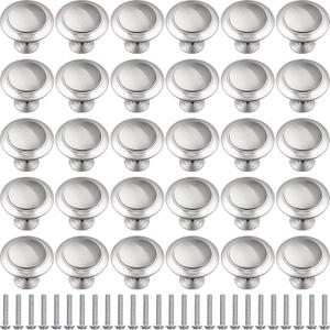 Ripeng 30 Pieces Round Ringed Kitchen Cabinet Pulls Kitchen Drawer Pull Cabinet Door Knob Drawer Handles Hardware Cupboard Handles with Screws for Dresser (Silver,1.2 Inch)