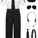 ReliBeauty Pilot Costume for Kids with Accessories Airline Captain pilot Costume Dress up Career Day (6/120, White(short Sleeve))
