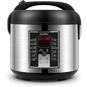 COMFEE' Rice Cooker with 6 Functions, Nonstick Pot, 10-Cups Uncooked Rice