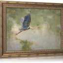 Vintage Gold Framed Heron Wall Art, Retro Impressionist Wetland Coastal Bird Oil Painting Canvas Print, Antique Blue Heron Wall Decor, Rustic Nature Cottagecore Poster Artwork for Bedroom Living Room, 24"L x 16"W