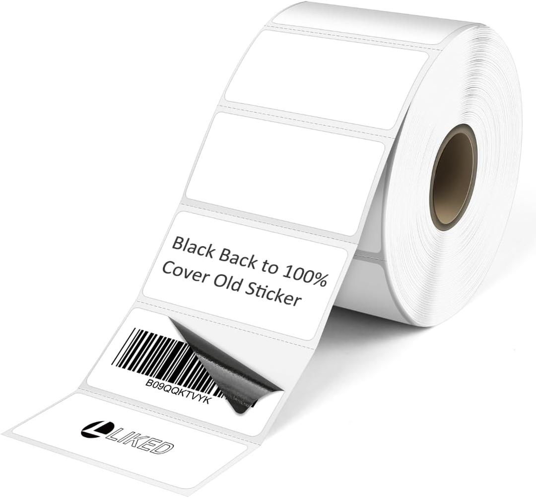 L LIKED 2" x 1" Direct Thermal Labels, Permanent Adhesive Barcode Address Labels & Compatible with Rollo, Zebra and Other Desktop Printers (12 Rolls, 15600 Labels)
