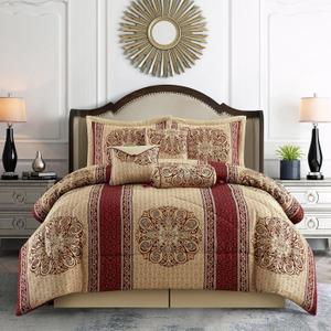 Stratford Park Gold/Wine King Comforter Set, 7 Piece, Burgundy Home Decor, Premium Lightweight Microfiber, Bedskirt, Pillows & Shams