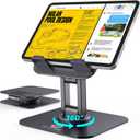 OCYCLONE for iPad Stand for Desk, 360 Rotating Adjustable Portable Monitor Tablet Holder Office Accessories Compatible with Kindle 4" - 15.6" Tablet iPad PS iPhone, Black