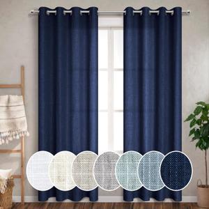 Pitalk Navy Blue Grommet Curtains 102 Inches Long for Living Room Bedroom 2 Panels Grommet Light Filtering Nautical Linen Drapes Dark Blue Curtains 102 Length for Patio Sliding Glass Door Indigo Blue