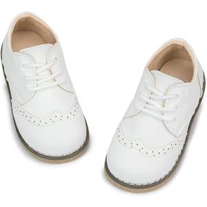 Meckior Toddler Boys Girls Dress Shoes Little Kid Oxford Shoes Wedding Church Dress Shoes PU Leather Lace Up School Uniform Loafer Flats