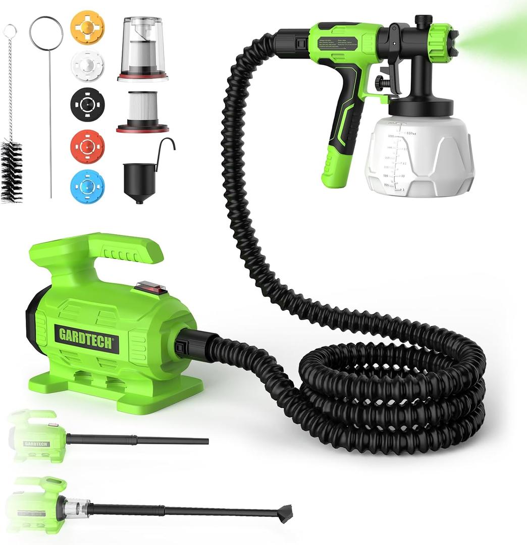 GARDTECH 3-in-1 Electric Paint Sprayer Leaf Blower and Vacuum Cleaner Combo Kit, Spray Paint Gun with 5 Nozzles & 3 Spray Patterns, Handheld Corded Paint Sprayer for Furniture, Fences, Sheds, Walls