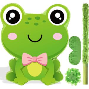 Aoriher Frog Piata with Stick Blindfold and Confetti Frog Birthday Party Favors Decorations for Country Farm Theme Party Supplies Toys Outdoor Games, 15 x 13 x 3.2 Inch