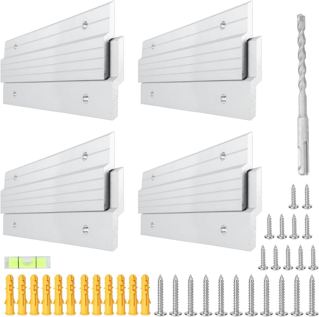 French Cleat Hanger 30 inch - 4 Pairs Heavy Duty Aluminum Alloy Picture Hanging Kit Z Bar Clips Wall Mounting 200 lbs Load Interlocking Brackets Mirror Hanging Hardware Frame, Hanger