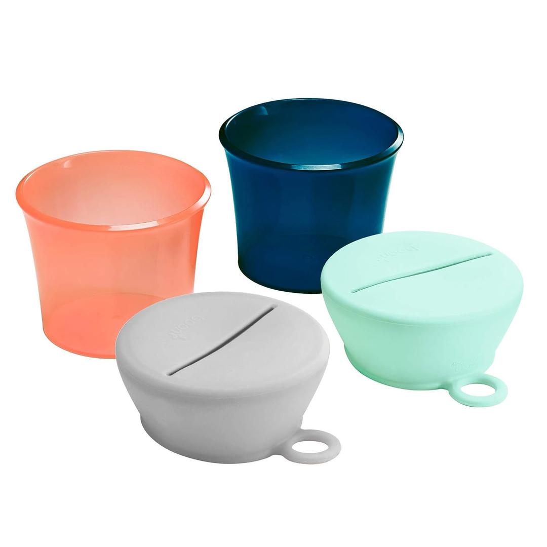 Boon Snug Toddler Snack Containers with Lids - Includes 2 Lids and 2 Baby and Toddler Spill Proof Cups for Snacks - Toddler Snack Cups for Home and Travel Essentials - Pink and Blue (Mint)