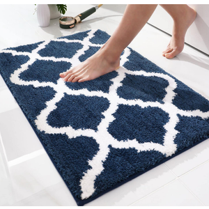 OLANLY Bathroom Rugs 24x16, Soft and Absorbent Microfiber Bath Rugs, Non-Slip Shaggy Shower Carpet, Machine Wash Dry, Bath Mats for Bathroom Floor, Tub and Shower, Navy