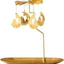 Creahaus Spinning Candle Holder with Tray, Glod Carousel Candle Spinner, Rotating Metal Tea Light Candle Holder for Table Centerpiece, Christmas, Valentine's Day, Party Decor, Gift (Gold Moon Cat)
