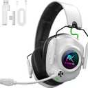 Krysenix Wireless Gaming Headset for PS5 & PC, 50mm Titanium Drivers, Low-Latency 2.4GHz & Bluetooth, Adjustable Noise-Cancelling Mic, Foldable RGB Over-Ear Headphones White