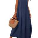 MEROKEETY Women's Casual Maxi Sundress 2025 Summer Beach Dress Scoop Neck Sleeveless Loose Tank Dress, Navy, XL