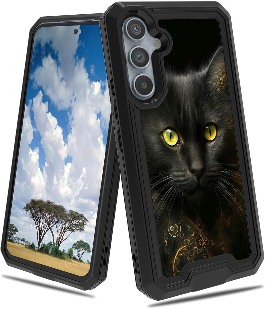 for Samsung Galaxy S24 Plus Case 2 in 1 Dual Layer Hard PC Soft TPU Shock Proof Drop Protective Phone Case for Samsung Galaxy S24 Plus 5G 6.7 inch 2024 - Black Cat