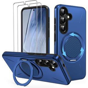 For Samsung Galaxy-S24 Case/Samsung Galaxy-S25 Case: 2X Screen Protectors, 360 Rotating Kickstand, Military-Grade Dual-Layer Protection, Slim Fit Protection Case for Samsung S24/ S25, Blue