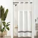 River Dream Stall Shower Curtain with Snap in Liner,No Hooks Needed Shower Curtain for Bathroom,Hotel Grade,Machine Washable,36" W74" H,White,with Black Stripe and Magnets