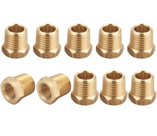 T TANYA HARDWARE 1/4 NPT Male Thread to 1/8 NPT Female Thread Brass Reducer Hex Bushing Brass Fitting Pipe Hose Tube Adapter Convert, Thread 0.5" OD to 0.375" ID, Pack of 10